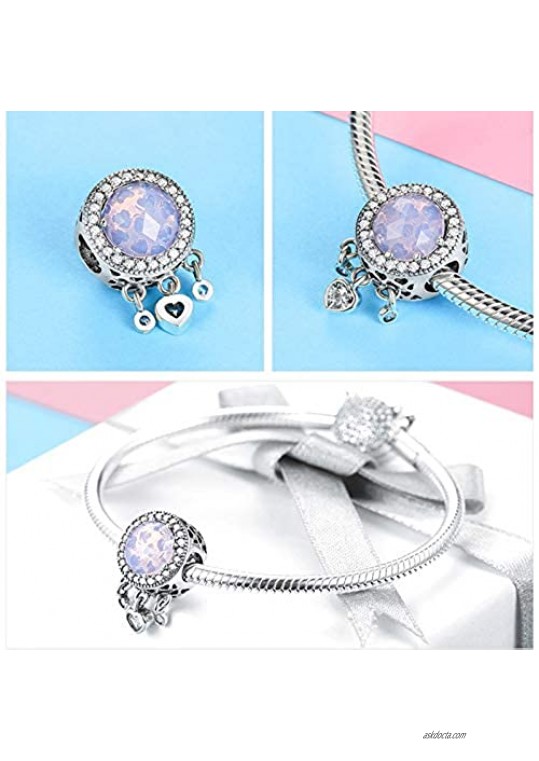 Hutou Birthstone Charm Fit Pandora Charms Bracelet and Necklace Gifts for Women Sparkling Birthstones Zircon Paved
