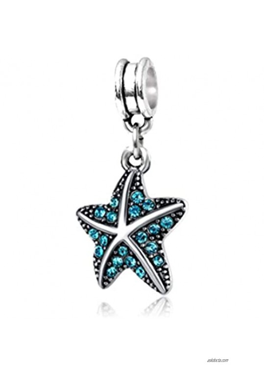 J&M Dangle Blue Starfish with Crystals Charm Bead for Charms Bracelets