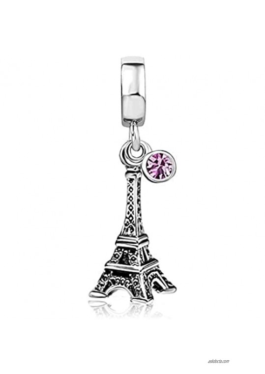 JMQJewelry Eiffel Tower Birthday Birthstone Jan-Dec Month Paris Dangle Charms for Bracelets Mothers Day Women Jewelry