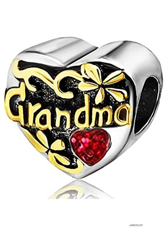 JMQJewelry Grandma Grandmother Heart Love Birthstone Charms for Bracelets Mother Mom Son Daughter Gifts