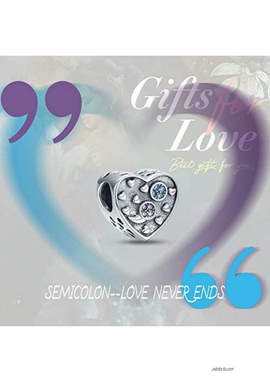 JUSTKIDSTOY Semicolon Charm Jewelry 925 Sterling Silver Suicide Awareness Bead Charms Pendant fit for Pandora European Bracelet Inspirational Gifts for Women
