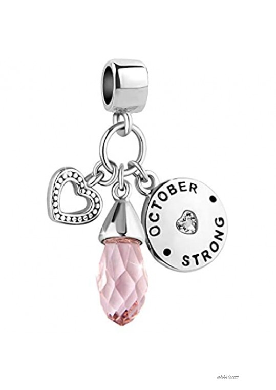 Lifequeen Heart Love Jan-Dec Birthday Simulated Birthstone Charm Beads for Bracelets (Oct Strong)