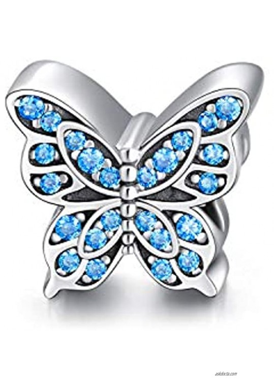 LONAGO Butterfly Charm Fit for Pandora Bracelet Lucky Blue Butterfly Bead Birthday Gift for Girl Women