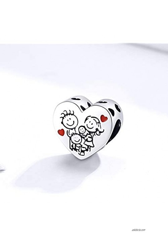 Lorrifal 925 Sterling Silver Love Mom Heart Charm Beads for Women Pandora Bracelets Jewelry Daughter to Mama Gifts on Mother's Day