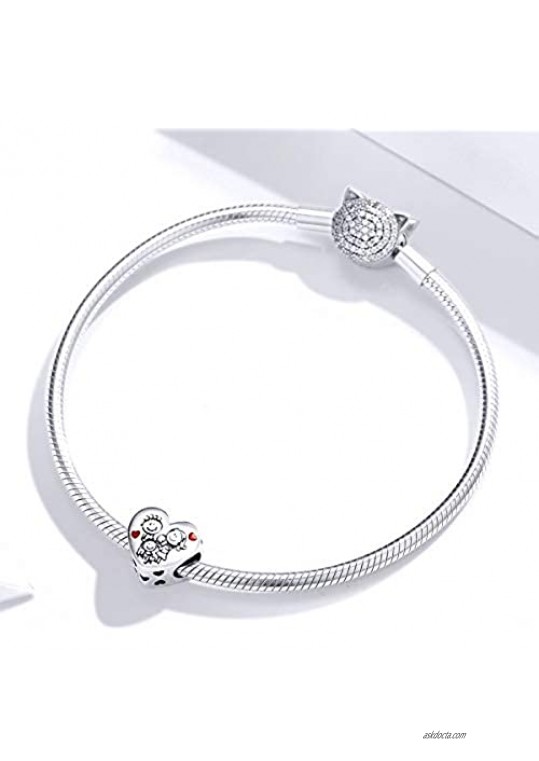 Lorrifal 925 Sterling Silver Love Mom Heart Charm Beads for Women Pandora Bracelets Jewelry Daughter to Mama Gifts on Mother's Day