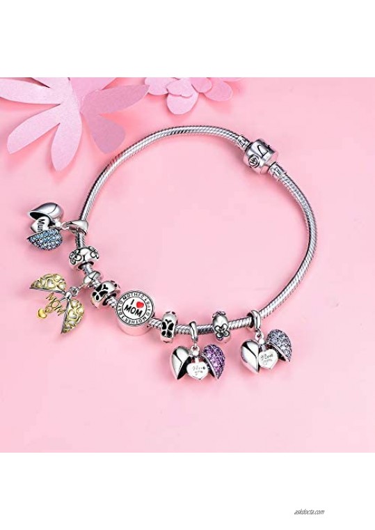 Lovans 925 Sterling Silver Charm I Love You Heart Crystal Bead for DIY Pandora Bracelet