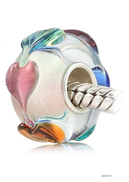 Ollia Jewelry Lampwork Murano Glass Beads Hawaii Garden Charm with 925 Sterling Silver Core Flower Blossom Charm Pink Charms