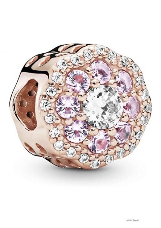 Pandora Jewelry Pink Sparkle Flower Crystal and Cubic Zirconia Charm in Pandora Rose