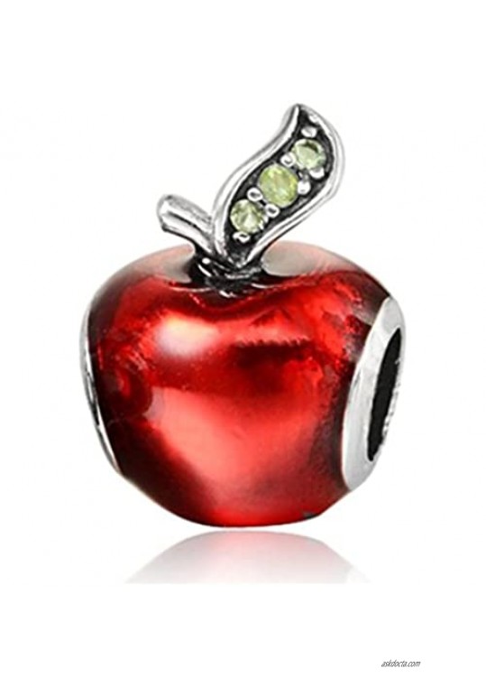 Red Enamel Apple with Green Crystals Charm Bead for Bracelets