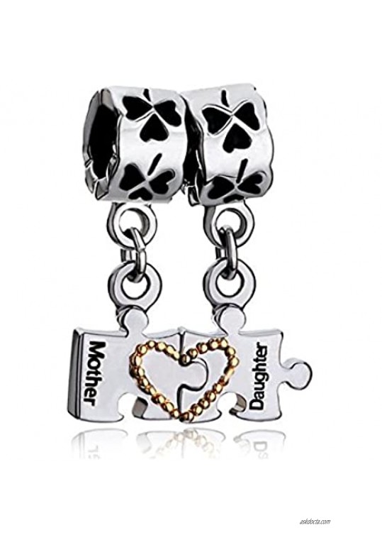 SexyMandala 2pcs Gold Plated Heart Mother Mom Daughter Puzzle Set Dangle Charms for Bracelets
