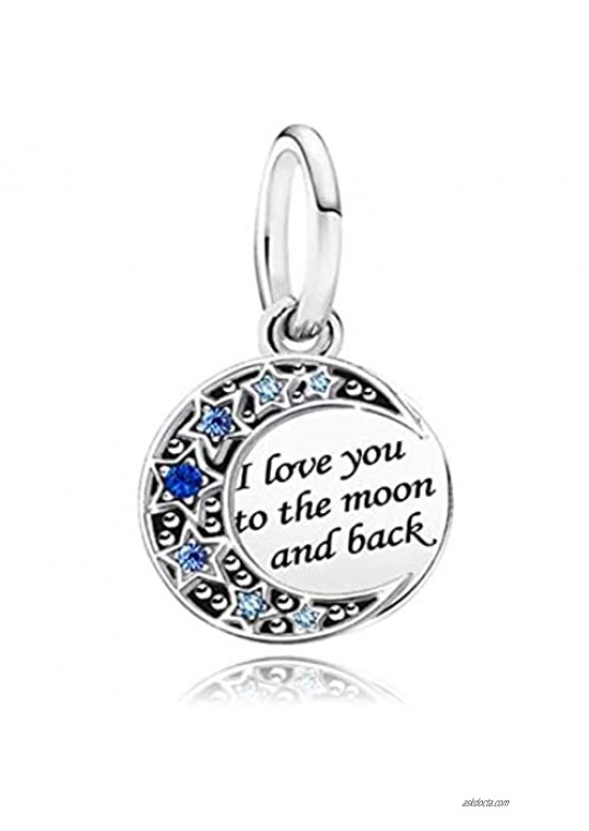 ShinyJewelry I Love You to The Moon and Back Moon Blue Star Charm Beads for Charms Bracelet