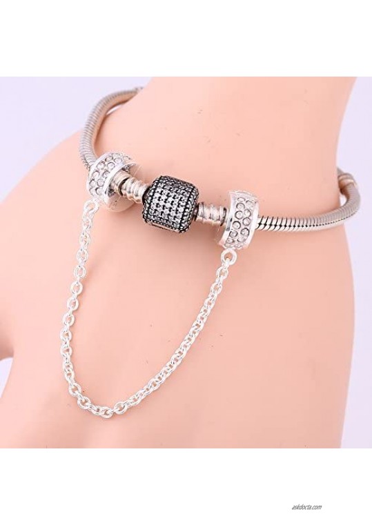 SOUKISS Clear Crystal 925 Sterling Silver Clasp Safety Chain Bead Charm for Charms Bracelet Xmas Gifts