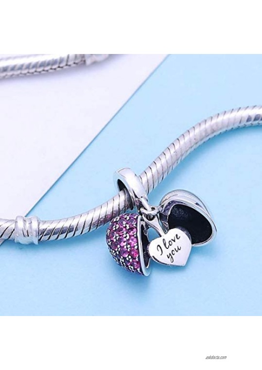 SOUKISS I Love You Heart Charm 925 Sterling Silver Dangle Bead Crystal Fits European Bracelet Necklace