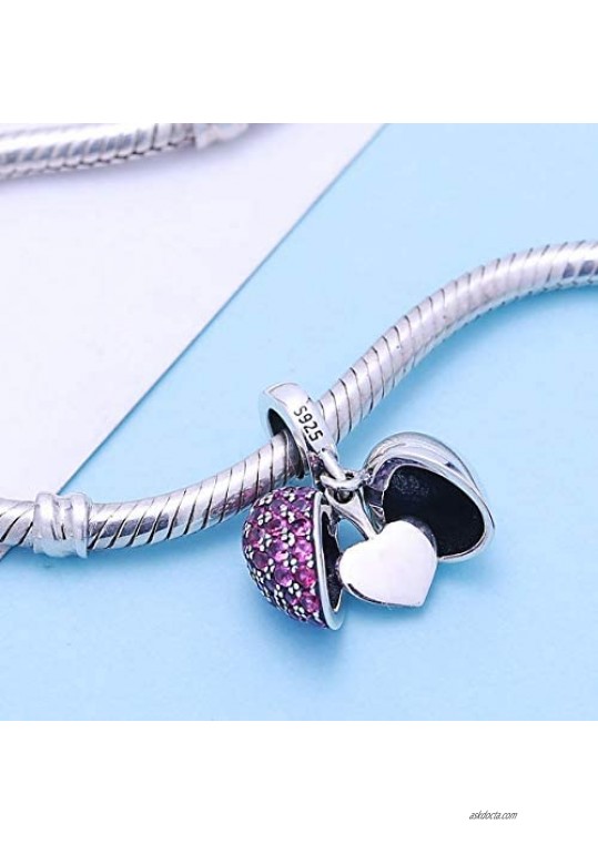 SOUKISS I Love You Heart Charm 925 Sterling Silver Dangle Bead Crystal Fits European Bracelet Necklace