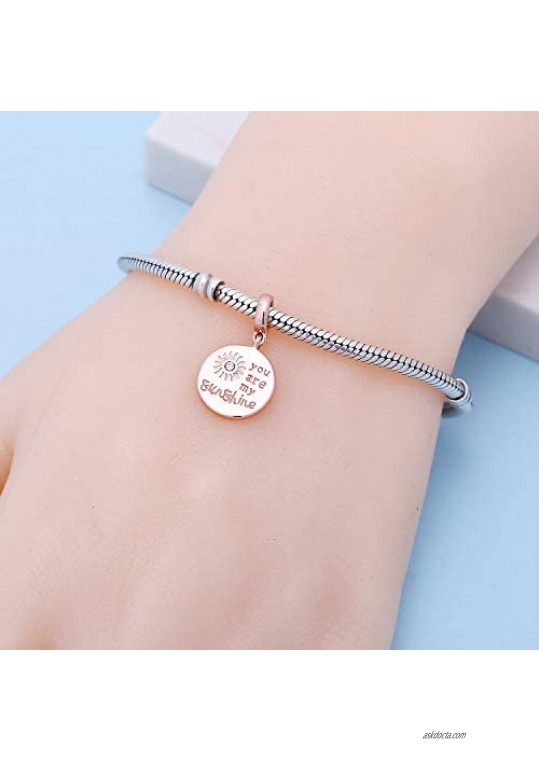SOUKISS Rose Gold You are My Sunshine Charms 925 Sterling Silver Sun Charms Fits DIY Bracelet