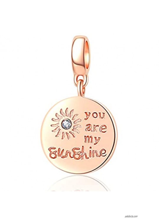 SOUKISS Rose Gold You are My Sunshine Charms 925 Sterling Silver Sun Charms Fits DIY Bracelet