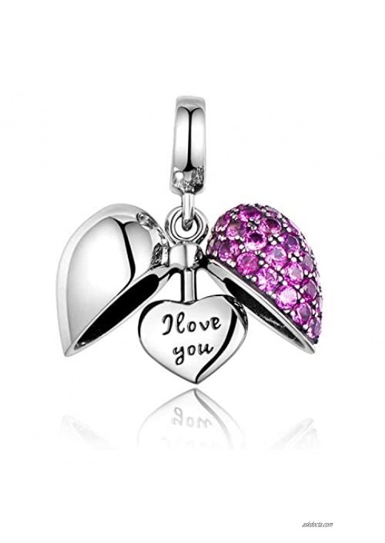 SPARKL 925 Sterling Silver I Love You Heart Crystal Charms for DIY Pandora/European Bracelet