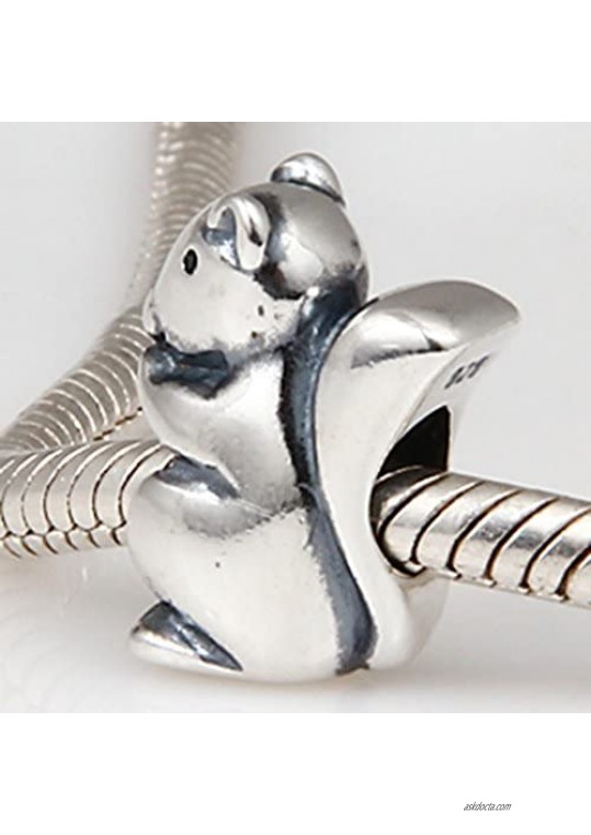 Squirrel Charm 925 Sterling Silver Animal Charm Lucky Charm for Pandora Bracelet (E)