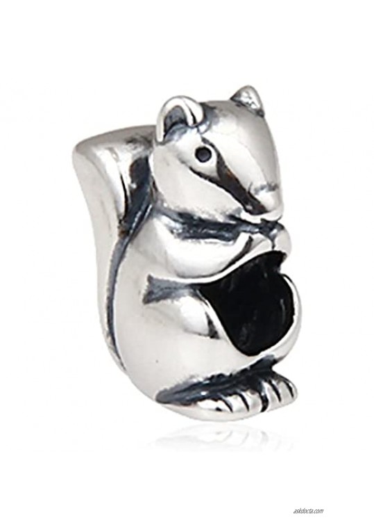 Squirrel Charm 925 Sterling Silver Animal Charm Lucky Charm for Pandora Bracelet (E)