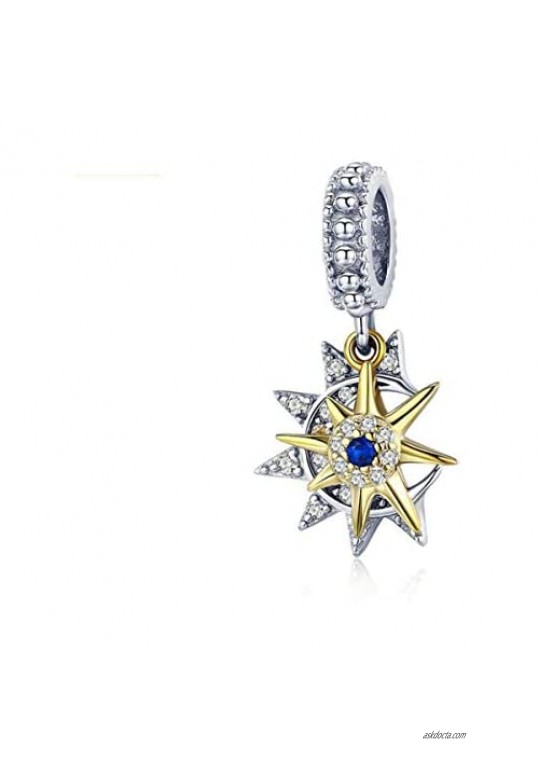 Starry Sky Moon and Star Bead Charm for Pandora Charms Bracelet & Necklace 925 Sterling Silver I Love You to The Moon and Back Charm for Bracelets