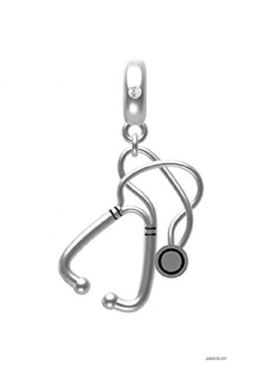 Stethoscope Lariat Charm 925 Silver Bead Gifts for Doctor Nurse Wonderful
