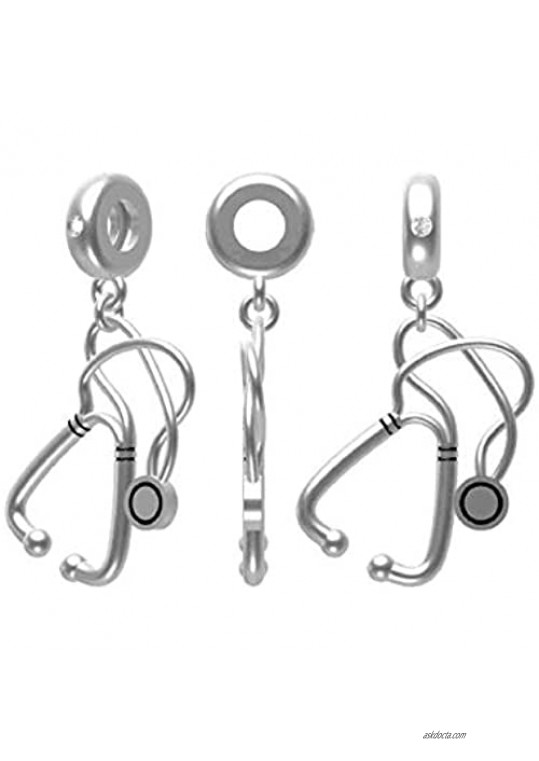 Stethoscope Lariat Charm 925 Silver Bead Gifts for Doctor Nurse Wonderful
