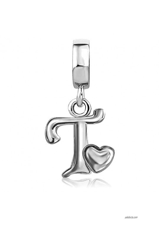 TGLS Initial A-Z Letter Charm with Heart for Mom Sister Grandma Birthday Gifts Alphabet Capital Dangle Beads for Charms Bracelets & Necklaces
