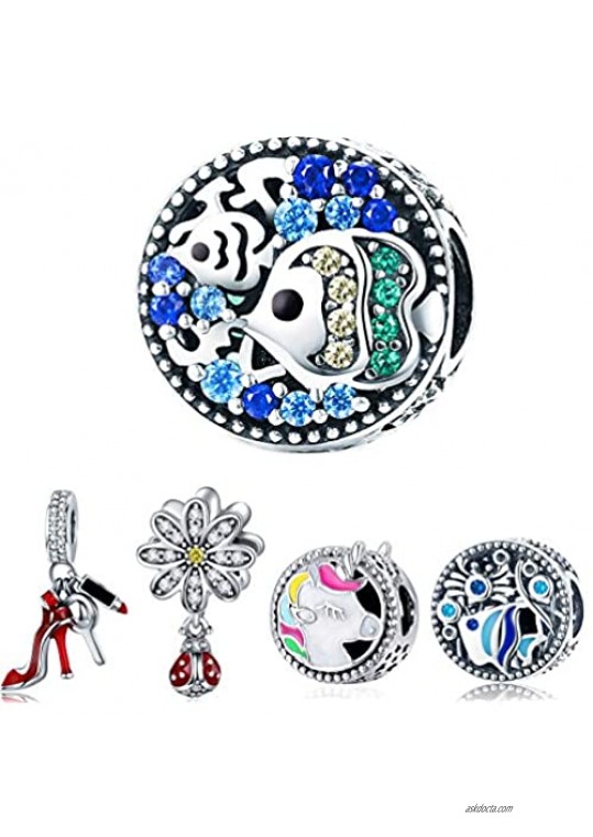 WOSTU Silver Charms 925 Sterling Silver Good Luck Bead Charms for Charm Bracelets Women's Charms