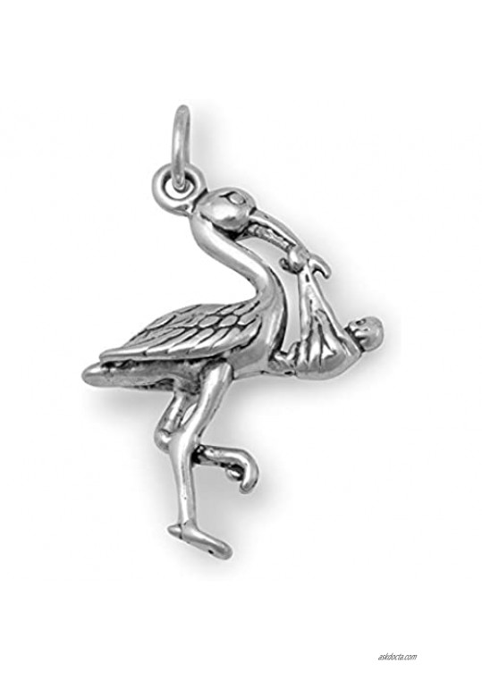 AzureBella Jewelry Stork with Baby Charm Sterling Silver Made in The USA