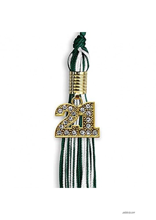 Endea Graduation Mixed Double Color Tassel with Gold Bling Charm (Hunter Green/White 2021)