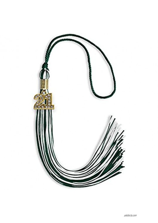 Endea Graduation Mixed Double Color Tassel with Gold Bling Charm (Hunter Green/White 2021)