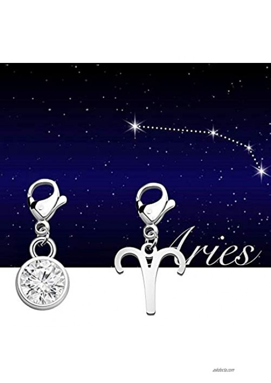 FAADBUK 12 Zodiac Constellation Zodiac Stainless Steel Clasp Clip on Charm Zodiac Sign with Birthstone Charm for Bracelet Necklace Keychain