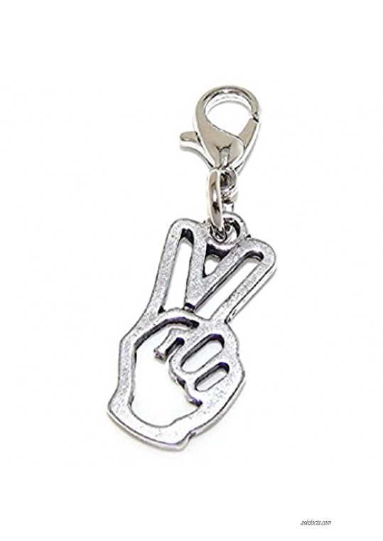 GemStorm Silver Plated Dangling Peace Sign Clip On Lobster Clasp Charm