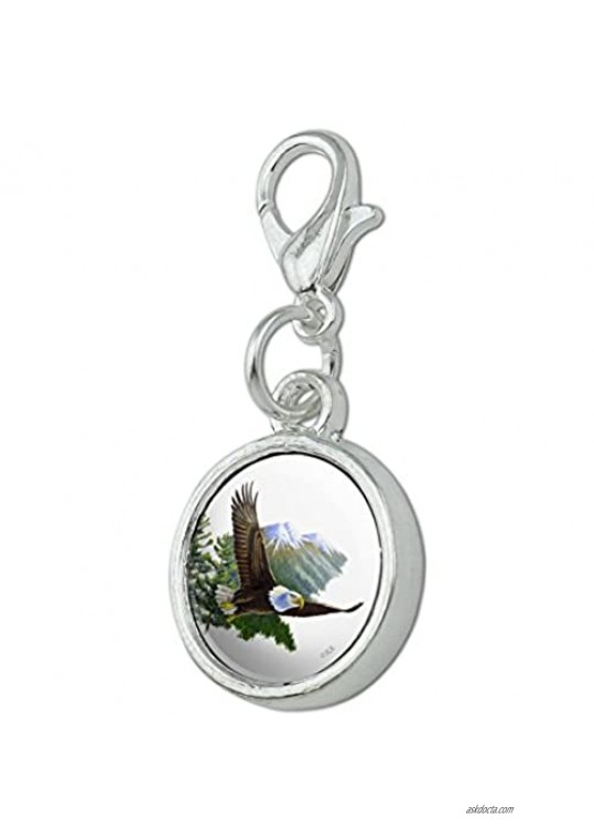 GRAPHICS & MORE Bald Eagle Flying Over The Mountains Scenic Antiqued Bracelet Pendant Zipper Pull Charm with Lobster Clasp