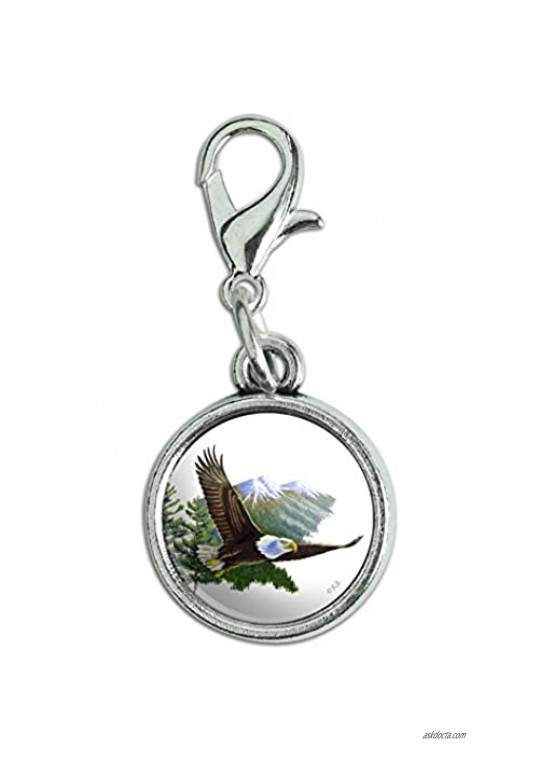 GRAPHICS & MORE Bald Eagle Flying Over The Mountains Scenic Antiqued Bracelet Pendant Zipper Pull Charm with Lobster Clasp