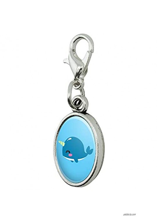 GRAPHICS & MORE Cute Kawaii Baby Narwhal Antiqued Bracelet Pendant Zipper Pull Oval Charm with Lobster Clasp
