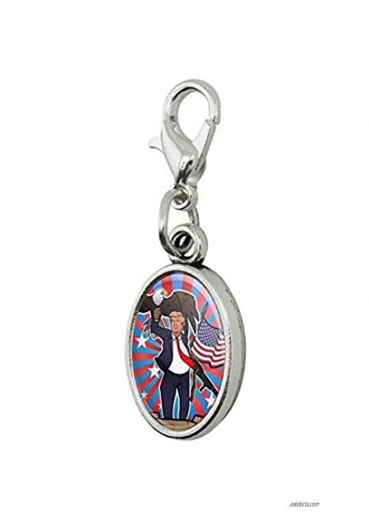 GRAPHICS & MORE Patriotic Donald Trump with Eagle American Flag Gun Antiqued Bracelet Pendant Zipper Pull Oval Charm with Lobster Clasp