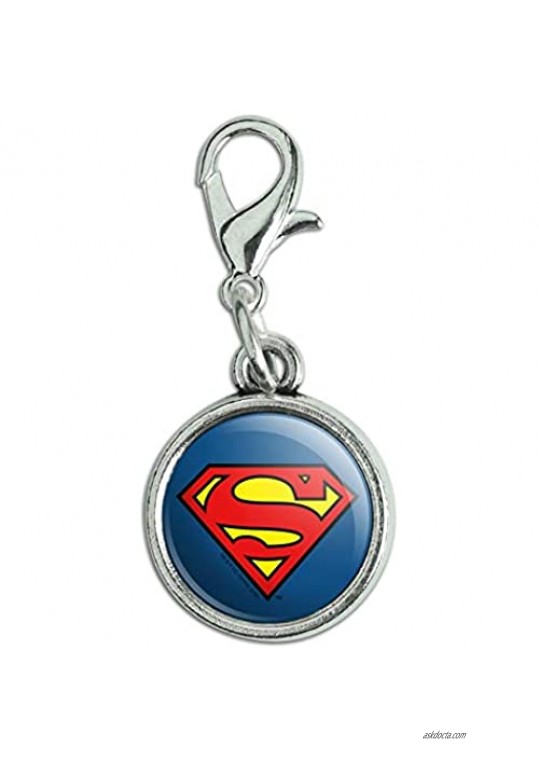 GRAPHICS & MORE Superman Classic S Shield Logo Antiqued Bracelet Pendant Zipper Pull Charm with Lobster Clasp