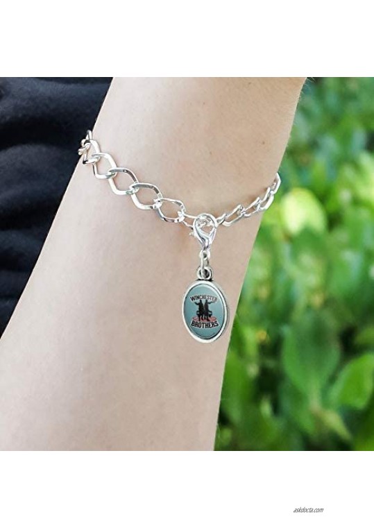 GRAPHICS & MORE Supernatural Winchester Brothers Antiqued Bracelet Pendant Zipper Pull Oval Charm with Lobster Clasp