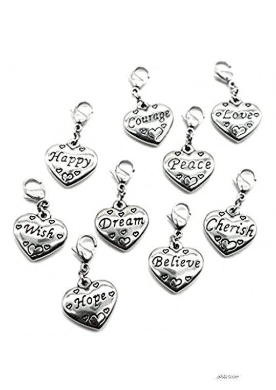 M&T 2007 Stainless Steel Heart Clasp Charms Set 9PCS Inspiration Charms Accessory C01