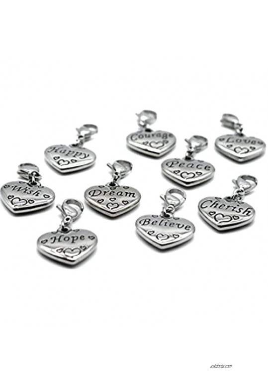 M&T 2007 Stainless Steel Heart Clasp Charms Set 9PCS Inspiration Charms Accessory C01
