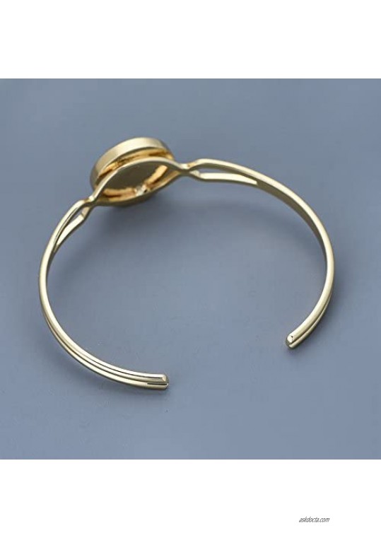 PANGRUI Simple and Cool Round Abalone Shell Charm Open Cuff Bangle Bracelet