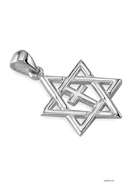 Small Messianic Star of David with Cross Charm in Sterling Silver