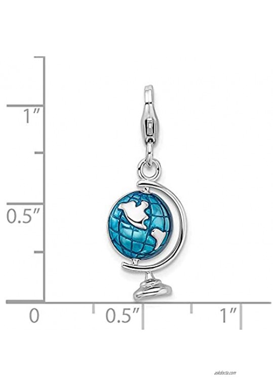 Sterling Silver Rhodium Enameled Globe w/Lobster Clasp Charm 19mm 10mm style QCC1073
