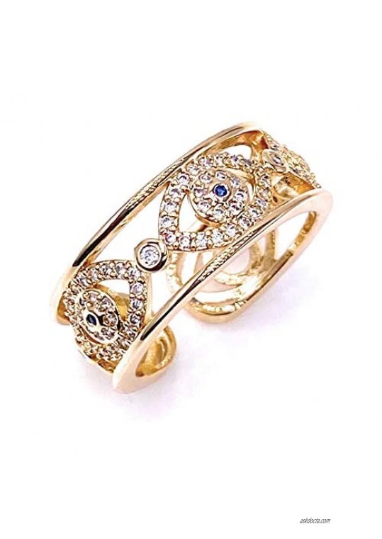 18K Gold Plated Evil Eye Cuff Ring for Women Protection Jewelry