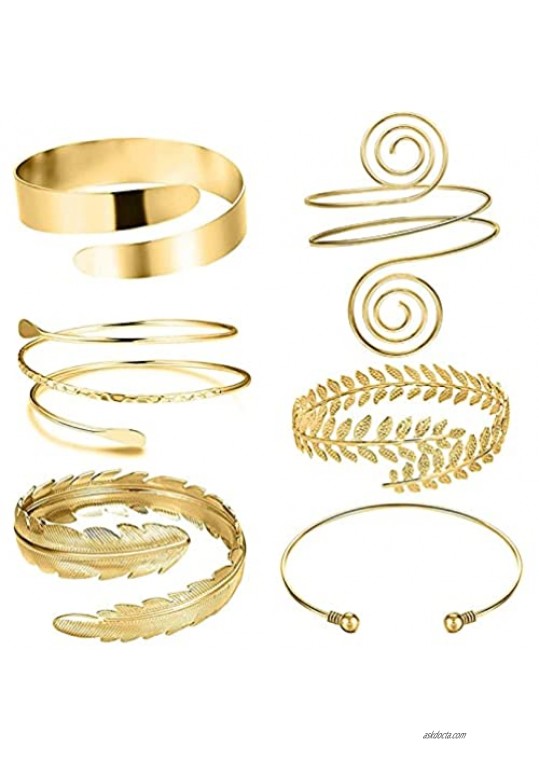 6-8Pcs Exaggerated Cuff Upper Snake Leaf Bracelet Bangle Band Armlet for Women Men Girl Boy Stackable Open Adjustable Polished Gold Silver Plated Armband Arm Jewelry