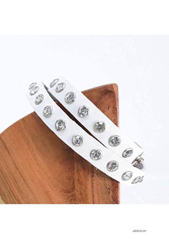 80's Studded Bracelet Punk Leather Rock Bracelet 80's Accessories For Women CZ Crystal Stud Leather Wrap Bracelet Adjustable Sizing