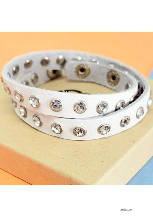 80's Studded Bracelet Punk Leather Rock Bracelet 80's Accessories For Women CZ Crystal Stud Leather Wrap Bracelet Adjustable Sizing