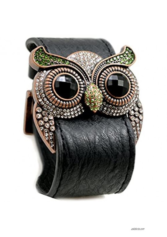 Accents Kingdom Crystal Owl Leather Cuff Bracelet