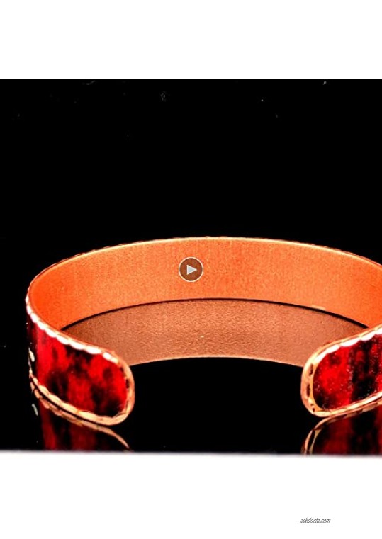 Adjustable Women Girls Flower Bracelets Handcrafted Copper Cuff Copper Jewelry with Multi-Colored Background